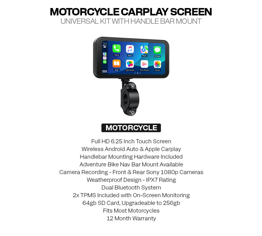 Motorcycle Car Play 6.25” Screen Universal Kit With Handlebar Mount - Image 2