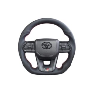 Toyota Land Cruiser 300 Black Leather Steering Wheel with Red Stitching